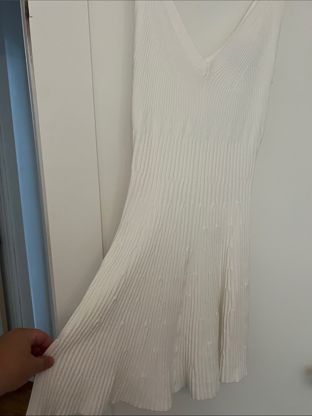 Express Cream Ribbed V-Neck Mini Dress - Picture 3 of 4